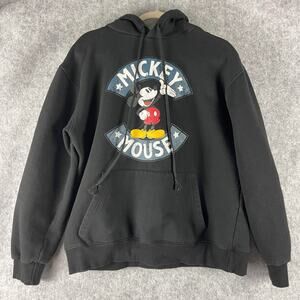 Disney Mickey Mouse Hoodie Adult Large Black Fleece Sweatshirt Pullover